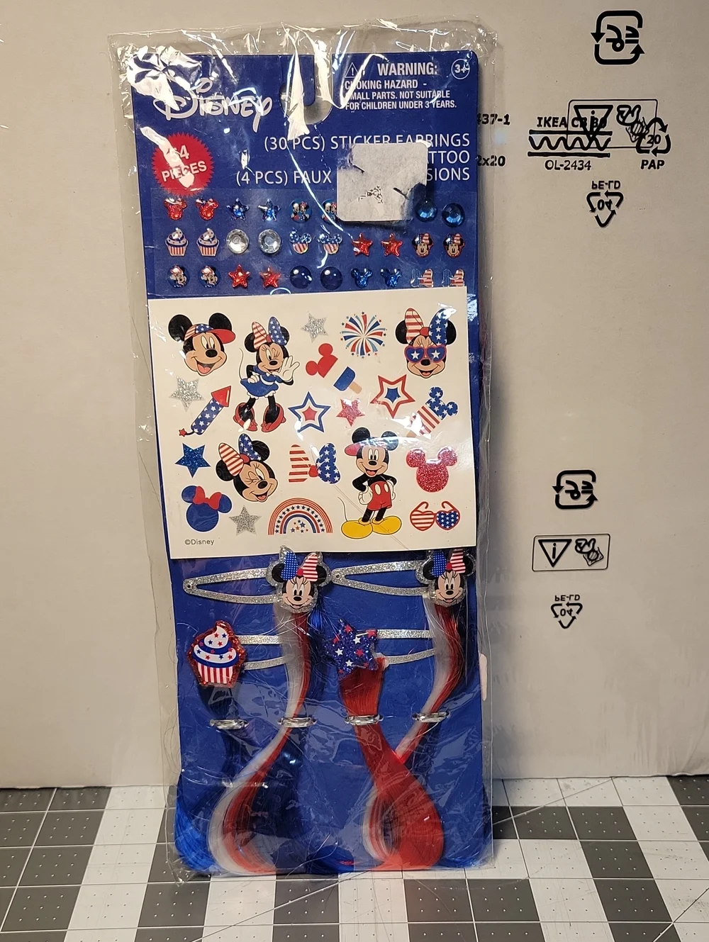 Disney Red, White & Blue Patriotic Hair, Tattoo, Sticker Earrin Accessories Pack